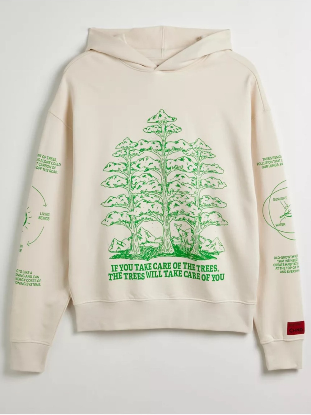 UNISEX LARGE Urban Outfitters x CHNGE Cream Hoodie with Green Tree Graphic